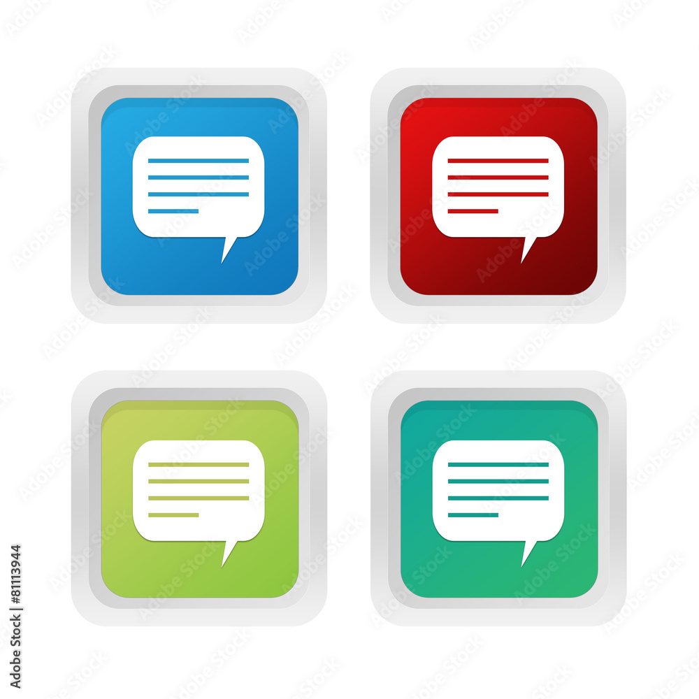 Wall mural set of squared colorful buttons with conversation symbol