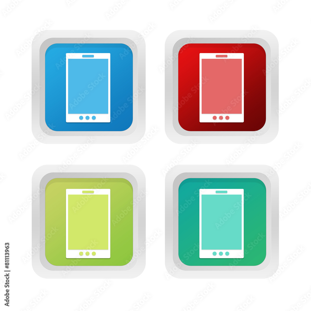 Wall mural set of squared colorful buttons with phone symbol