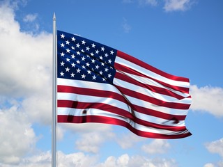 united states 3d flag floating in the wind in blue sky