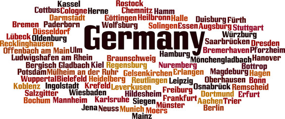 Cities in Germany word cloud concept. Vector illustration