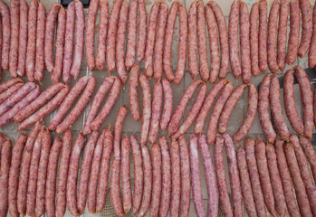 thai local pork sausage style drying on steel net  prepare for s