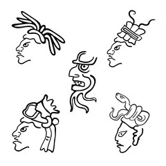 Faces in style of Maya Indians, vector illustration