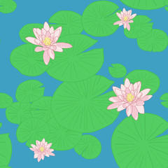 Bright Seamless pattern with Yellow Lotuses in the pond.