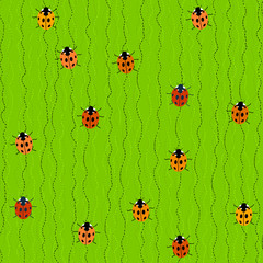 Seamless Pattern with Crawling Ladybugs and Ladybirds