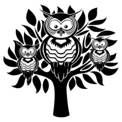 Fototapeta premium Vector sign. Owls on the tree.
