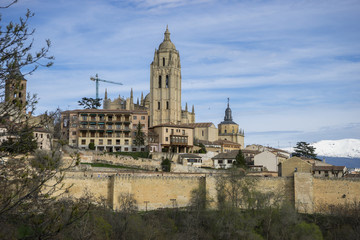 Fototapeta na wymiar Cathedral, aerial views of the Spanish city of Segovia. Ancient