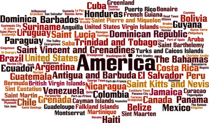 Countries in America word cloud concept. Vector illustration