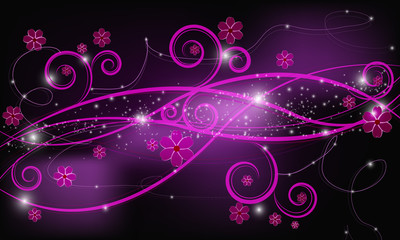 Black background with flowers and stars