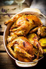 The chicken baked with potato.