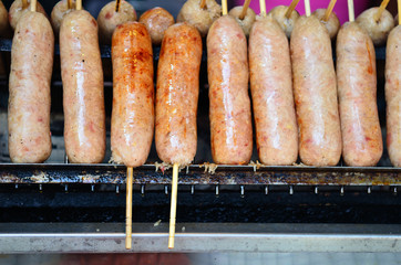 Thai Style Grilled Sausage on Street Market