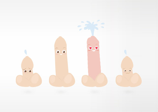 Cute penis shows sex stages: relax, erection and ejaculation
