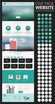 One page website vector template in flat style with icon set