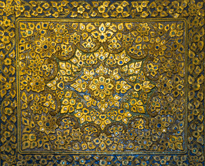 Golden Thai decorative carve artistic pattern from Thai temple