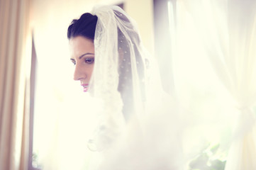 Portrait of a bride covered with veil