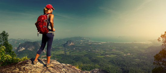 Lady hiker on the mountain