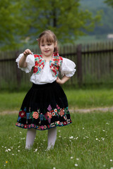 Small girl in traditional dress on the meadow