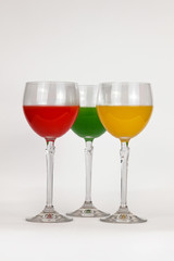Tree glasses with colored water