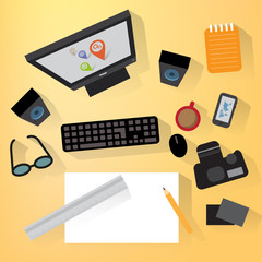 Flat design for workplace organization of animator or phorograph