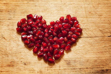 pomegranate with seeds and leaves