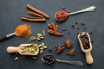 Set of spices on a table