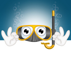 Fototapeta premium Funny diving mask cartoon advertising space placeholder