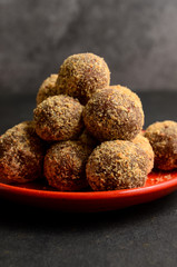 Homemade sweets made of dried dates and walnuts