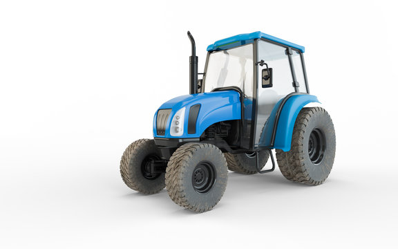 Agricultural blue tractor isolated on white background