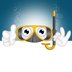 Fototapeta premium Funny diving mask cartoon advertising space placeholder