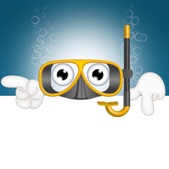 Fototapeta premium Funny diving mask cartoon advertising space placeholder