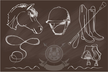 Silhouettes of horses and equipment player