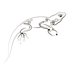 black silhouette of a lizard on a white background