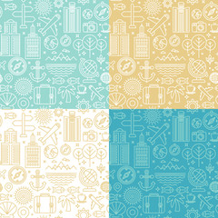 Vector seamless pattern with linear travel icons