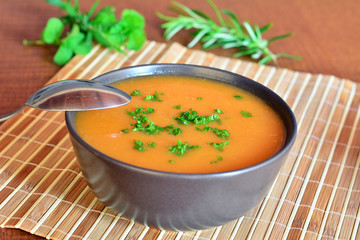 Creamy Butternut Squash Soup In Ceramic Bowl