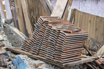 Pile of old used roof tiles 2