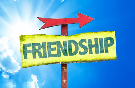 Friendship sign with sky background