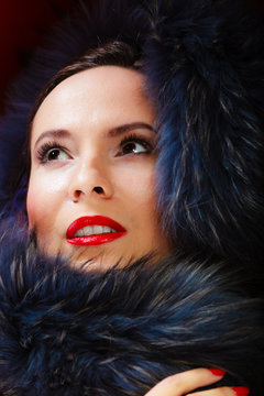Fashion woman in fur coat, lady portrait