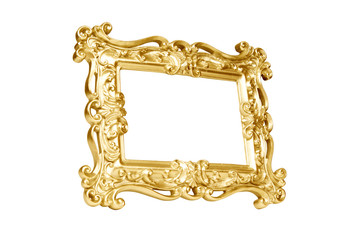 Gold carved picture frame isolated over white with clipping path