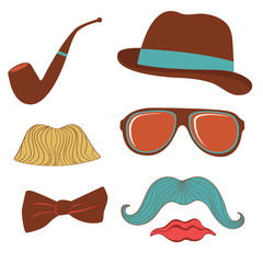 Colorful mustache party elements collection