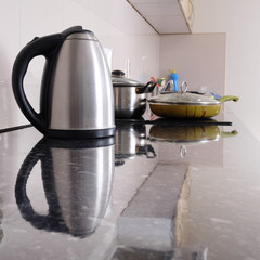 Interior of a modern kitchen. Close-up electric kettle