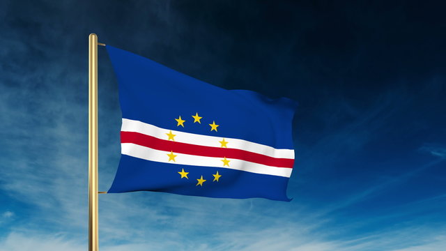 Cape Verde flag slider style. Waving in the wind with cloud