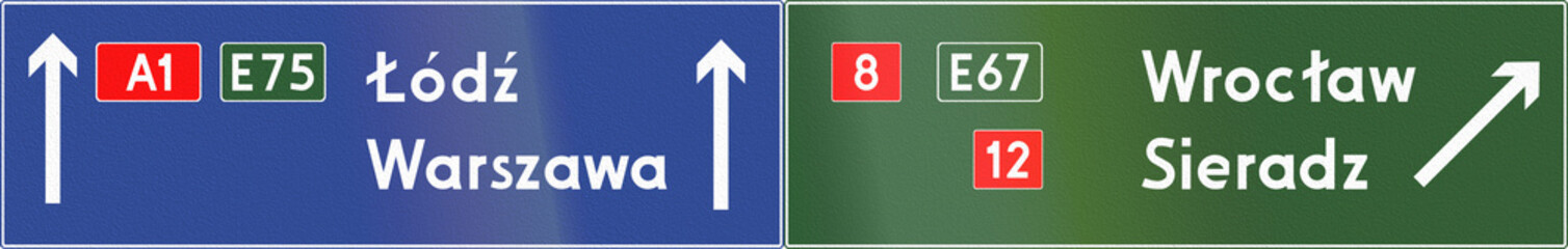 Polish direction sign at motorway exit