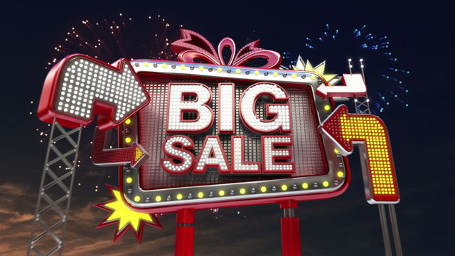 'Big Sale' sign in led light billboard.