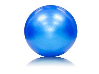 blue exercise ball isolated on white