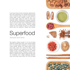 various superfood on white background top view