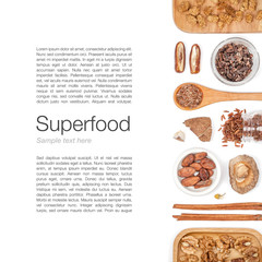 various superfood on white background top view