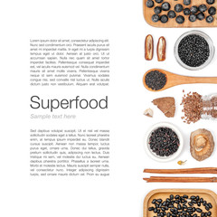 various superfood on white background top view