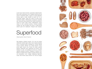 various superfood on white background top view