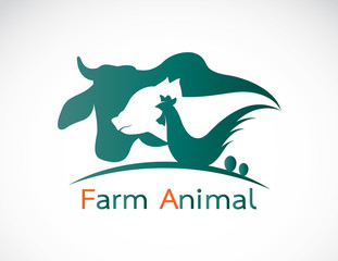 Vector group of animal farm label - cow,pig,chicken,egg. Easy editable layered vector illustration.