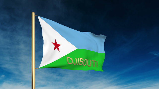 Djibouti flag slider style with title. Waving in the wind with