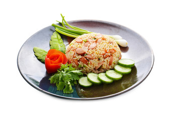 Rice with vegetables and sausages